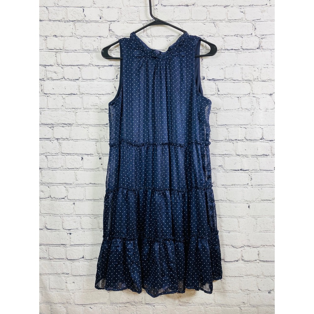 Sara Michelle Dress Womens Tiered Polka Dot Navy Blue S NWOT Ruffle Tie Back